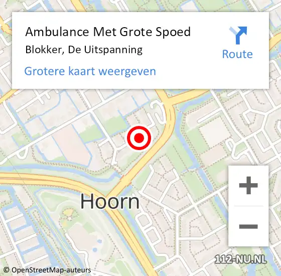 Locatie op kaart van de 112 melding: Ambulance Met Grote Spoed Naar Blokker, De Uitspanning op 14 september 2022 20:35