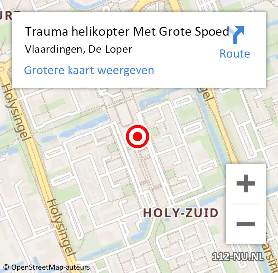 Locatie op kaart van de 112 melding: Trauma helikopter Met Grote Spoed Naar Vlaardingen, De Loper op 14 september 2022 21:28