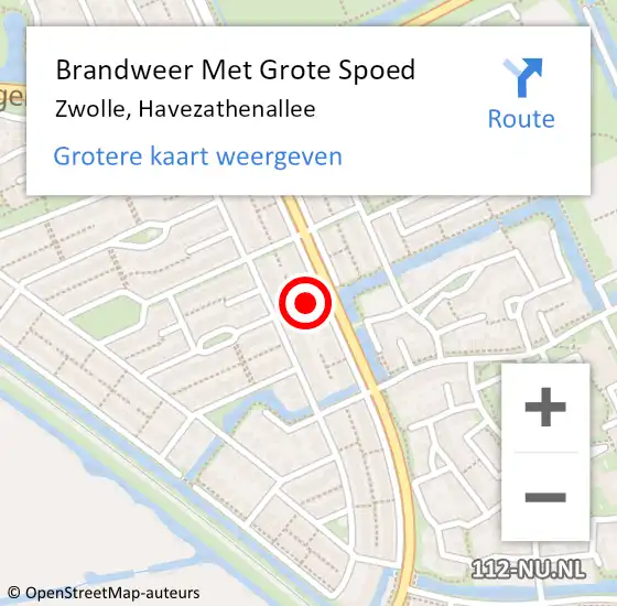 Locatie op kaart van de 112 melding: Brandweer Met Grote Spoed Naar Zwolle, Havezathenallee op 14 september 2022 22:06
