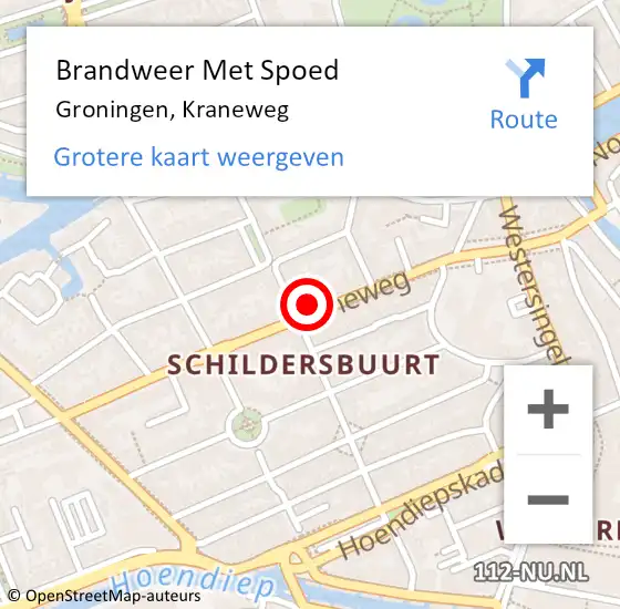 Locatie op kaart van de 112 melding: Brandweer Met Spoed Naar Groningen, Kraneweg op 14 september 2022 22:15