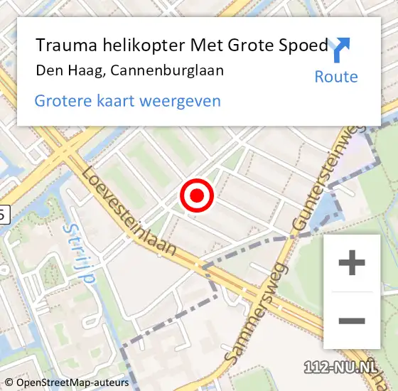 Locatie op kaart van de 112 melding: Trauma helikopter Met Grote Spoed Naar Den Haag, Cannenburglaan op 14 september 2022 22:18