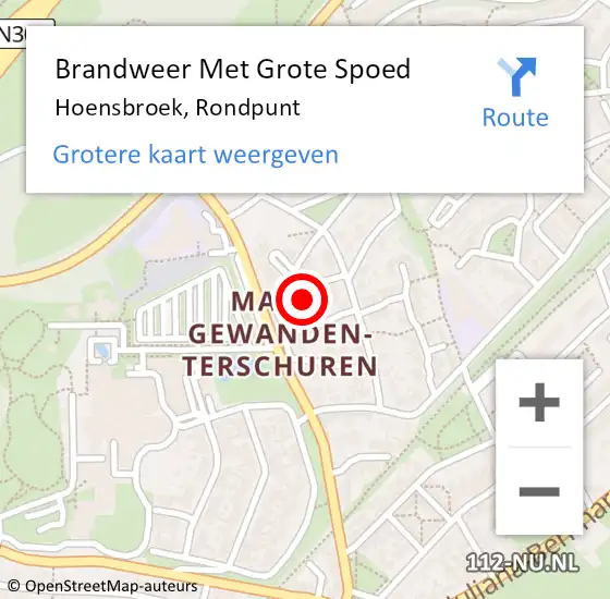 Locatie op kaart van de 112 melding: Brandweer Met Grote Spoed Naar Hoensbroek, Rondpunt op 15 september 2022 00:00