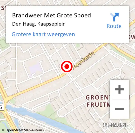 Locatie op kaart van de 112 melding: Brandweer Met Grote Spoed Naar Den Haag, Kaapseplein op 15 september 2022 00:45