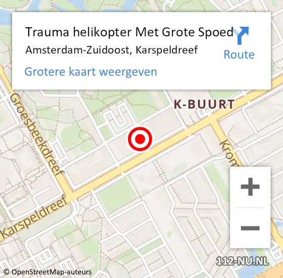 Locatie op kaart van de 112 melding: Trauma helikopter Met Grote Spoed Naar Amsterdam-Zuidoost, Karspeldreef op 15 september 2022 00:46