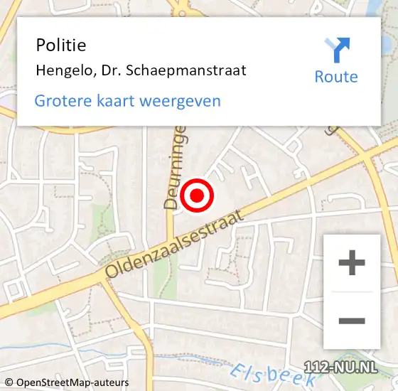 Locatie op kaart van de 112 melding: Politie Hengelo, Dr. Schaepmanstraat op 15 september 2022 00:56