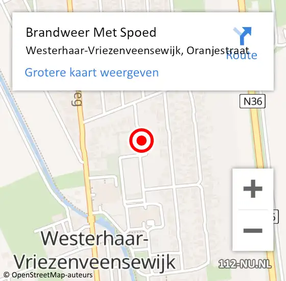 Locatie op kaart van de 112 melding: Brandweer Met Spoed Naar Westerhaar-Vriezenveensewijk, Oranjestraat op 15 september 2022 01:11