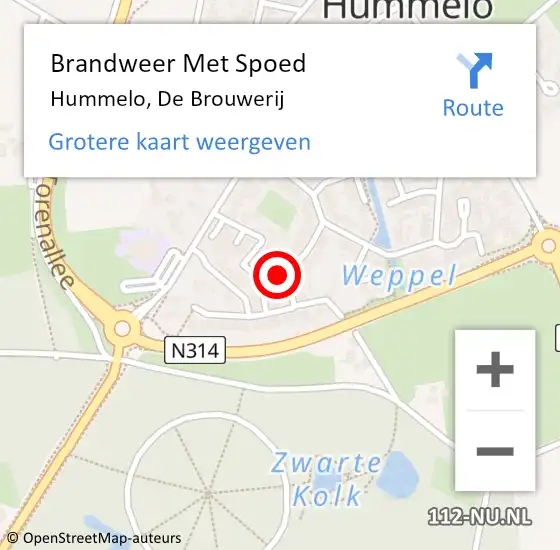 Locatie op kaart van de 112 melding: Brandweer Met Spoed Naar Hummelo, De Brouwerij op 15 september 2022 01:53