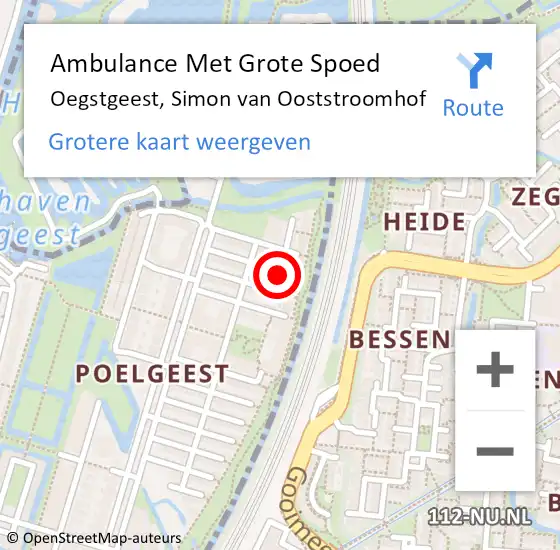 Locatie op kaart van de 112 melding: Ambulance Met Grote Spoed Naar Oegstgeest, Simon van Ooststroomhof op 15 september 2022 01:56