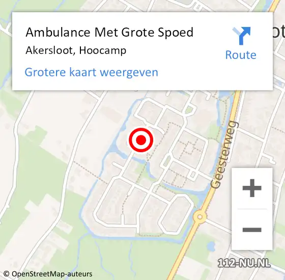 Locatie op kaart van de 112 melding: Ambulance Met Grote Spoed Naar Akersloot, Hoocamp op 15 september 2022 02:42