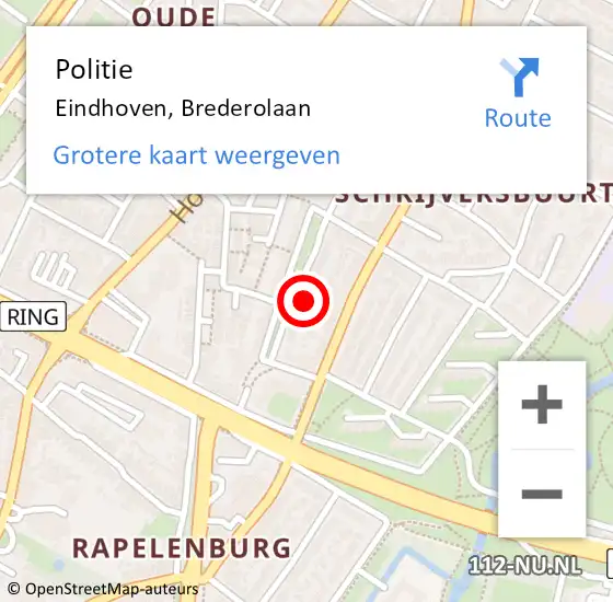 Locatie op kaart van de 112 melding: Politie Eindhoven, Brederolaan op 15 september 2022 02:43
