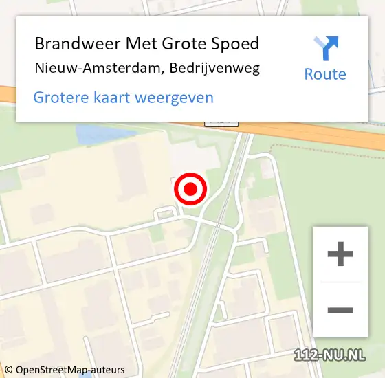 Locatie op kaart van de 112 melding: Brandweer Met Grote Spoed Naar Nieuw-Amsterdam, Bedrijvenweg op 15 september 2022 03:27
