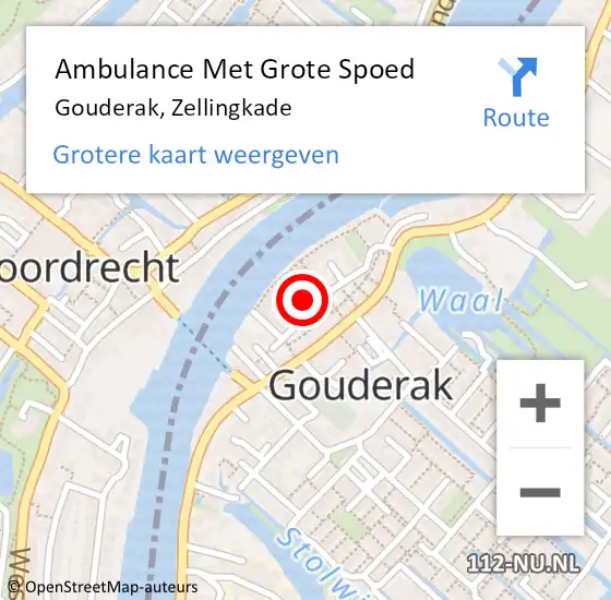 Locatie op kaart van de 112 melding: Ambulance Met Grote Spoed Naar Gouderak, Zellingkade op 15 september 2022 05:00