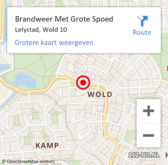 Locatie op kaart van de 112 melding: Brandweer Met Grote Spoed Naar Lelystad, Wold 10 op 15 september 2022 06:27