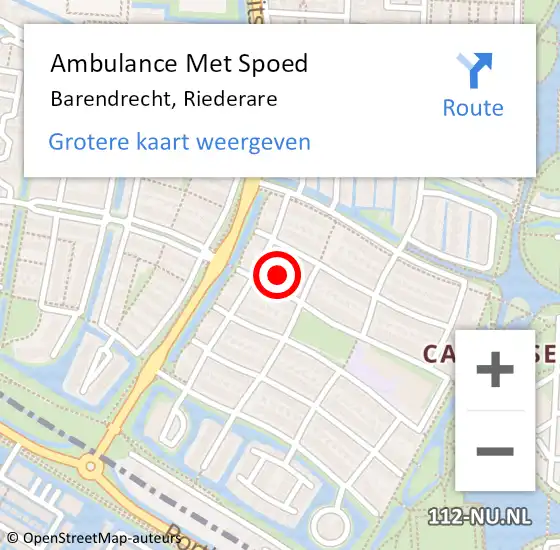 Locatie op kaart van de 112 melding: Ambulance Met Spoed Naar Barendrecht, Riederare op 15 september 2022 07:04