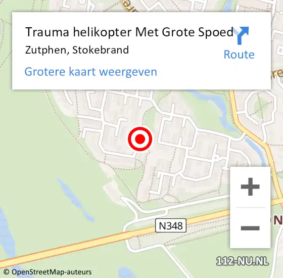 Locatie op kaart van de 112 melding: Trauma helikopter Met Grote Spoed Naar Zutphen, Stokebrand op 15 september 2022 07:45