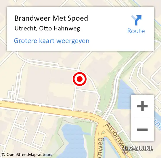 Locatie op kaart van de 112 melding: Brandweer Met Spoed Naar Utrecht, Otto Hahnweg op 15 september 2022 07:48