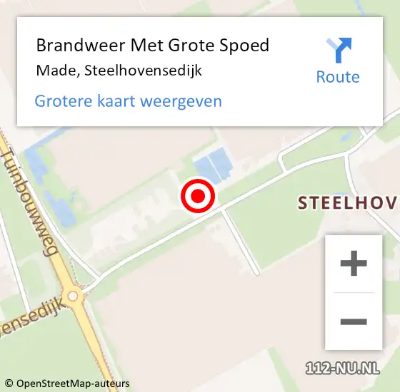 Locatie op kaart van de 112 melding: Brandweer Met Grote Spoed Naar Made, Steelhovensedijk op 15 september 2022 07:50