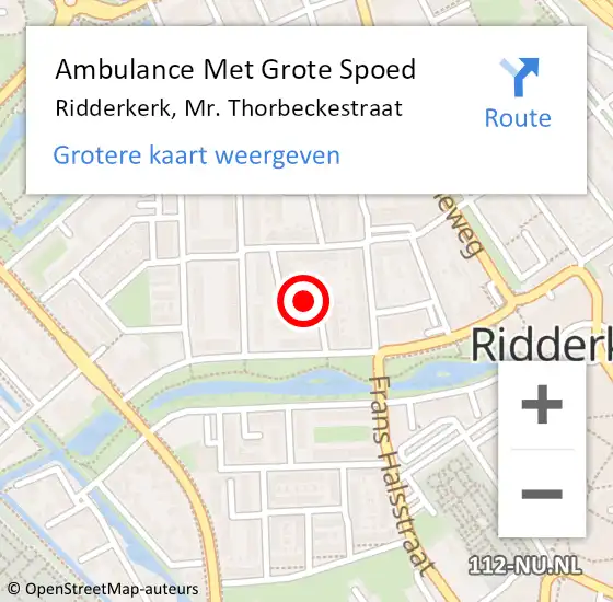 Locatie op kaart van de 112 melding: Ambulance Met Grote Spoed Naar Ridderkerk, Mr. Thorbeckestraat op 15 september 2022 08:10