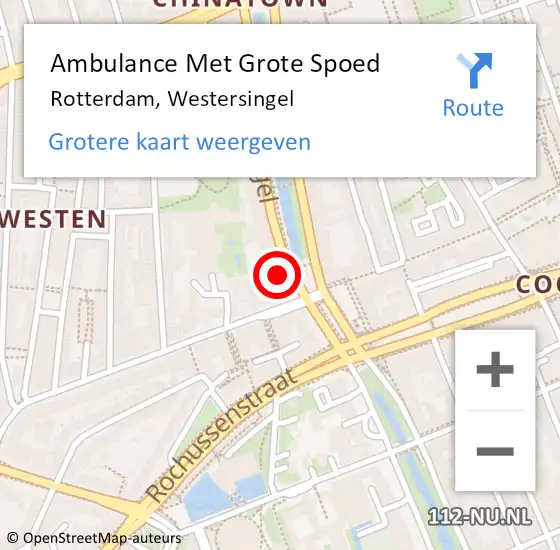 Locatie op kaart van de 112 melding: Ambulance Met Grote Spoed Naar Rotterdam, Westersingel op 15 september 2022 08:13
