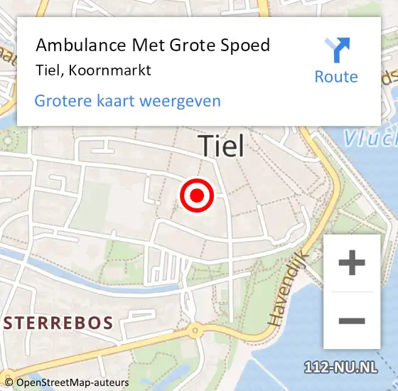 Locatie op kaart van de 112 melding: Ambulance Met Grote Spoed Naar Tiel, Koornmarkt op 15 september 2022 08:16