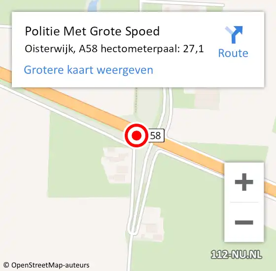 Locatie op kaart van de 112 melding: Politie Met Grote Spoed Naar Oisterwijk, A58 hectometerpaal: 27,1 op 15 september 2022 08:23