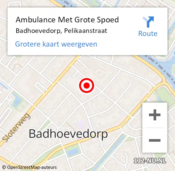 Locatie op kaart van de 112 melding: Ambulance Met Grote Spoed Naar Badhoevedorp, Pelikaanstraat op 15 september 2022 08:31