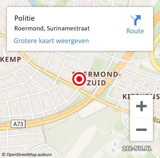 Locatie op kaart van de 112 melding: Politie Roermond, Surinamestraat op 15 september 2022 08:49