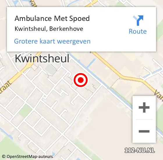 Locatie op kaart van de 112 melding: Ambulance Met Spoed Naar Kwintsheul, Berkenhove op 15 september 2022 09:21