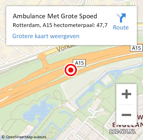 Locatie op kaart van de 112 melding: Ambulance Met Grote Spoed Naar Rotterdam, A15 hectometerpaal: 47,7 op 15 september 2022 09:22