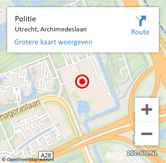 Locatie op kaart van de 112 melding: Politie Utrecht, Archimedeslaan op 15 september 2022 10:10