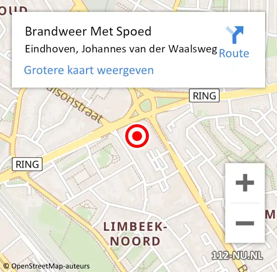 Locatie op kaart van de 112 melding: Brandweer Met Spoed Naar Eindhoven, Johannes van der Waalsweg op 15 september 2022 10:26