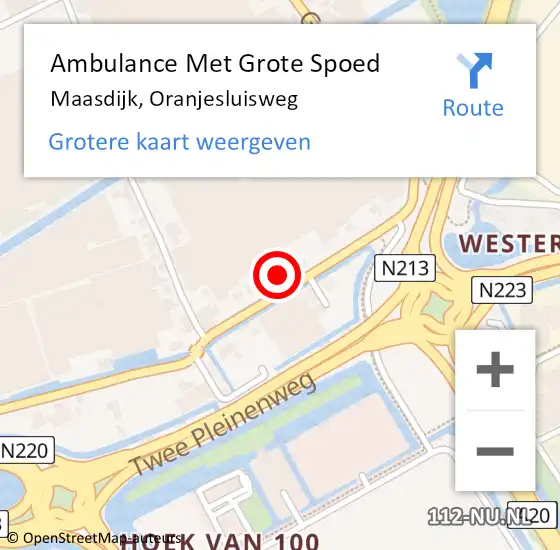 Locatie op kaart van de 112 melding: Ambulance Met Grote Spoed Naar Maasdijk, Oranjesluisweg op 15 september 2022 10:56