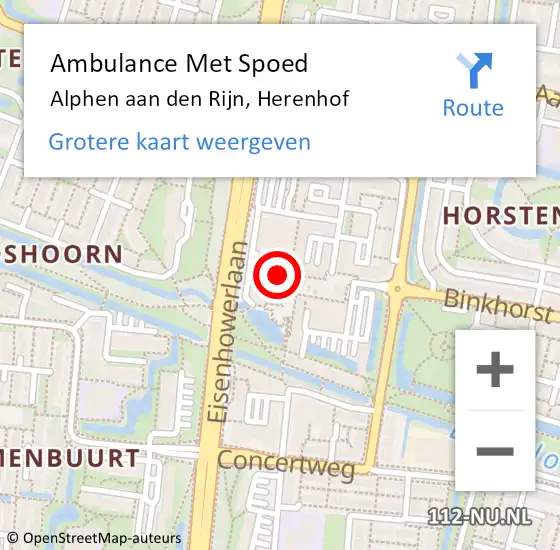 Locatie op kaart van de 112 melding: Ambulance Met Spoed Naar Alphen aan den Rijn, Herenhof op 15 september 2022 11:35