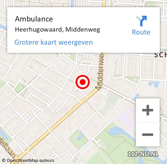 Locatie op kaart van de 112 melding: Ambulance Heerhugowaard, Middenweg op 15 september 2022 11:58