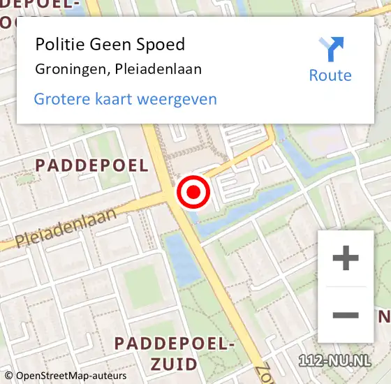 Locatie op kaart van de 112 melding: Politie Geen Spoed Naar Groningen, Pleiadenlaan op 15 september 2022 12:01