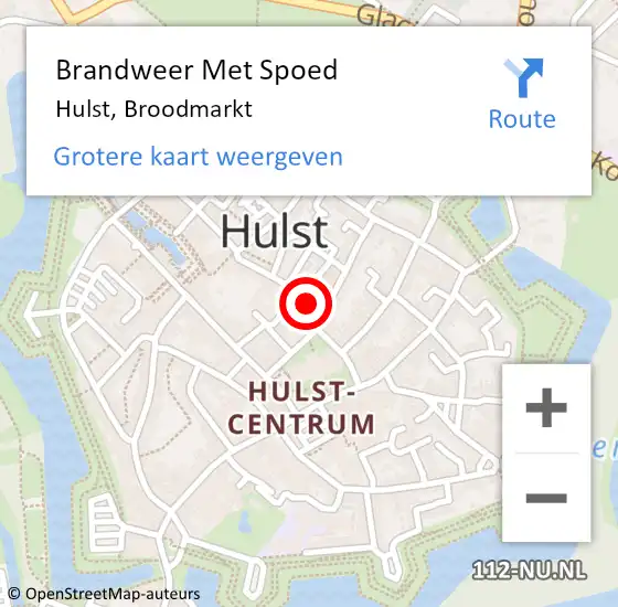 Locatie op kaart van de 112 melding: Brandweer Met Spoed Naar Hulst, Broodmarkt op 15 september 2022 12:16