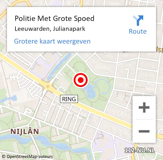 Locatie op kaart van de 112 melding: Politie Met Grote Spoed Naar Leeuwarden, Julianapark op 15 september 2022 12:18