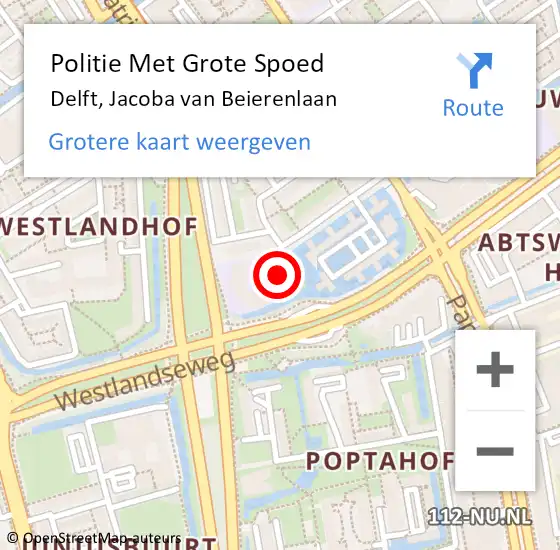 Locatie op kaart van de 112 melding: Politie Met Grote Spoed Naar Delft, Jacoba van Beierenlaan op 15 september 2022 12:25