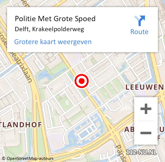 Locatie op kaart van de 112 melding: Politie Met Grote Spoed Naar Delft, Krakeelpolderweg op 15 september 2022 12:25