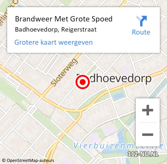 Locatie op kaart van de 112 melding: Brandweer Met Grote Spoed Naar Badhoevedorp, Reigerstraat op 15 september 2022 12:25