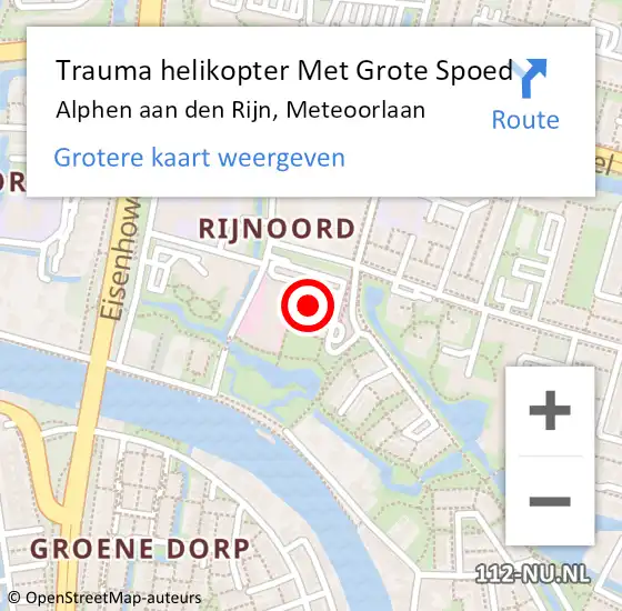 Locatie op kaart van de 112 melding: Trauma helikopter Met Grote Spoed Naar Alphen aan den Rijn, Meteoorlaan op 15 september 2022 12:50