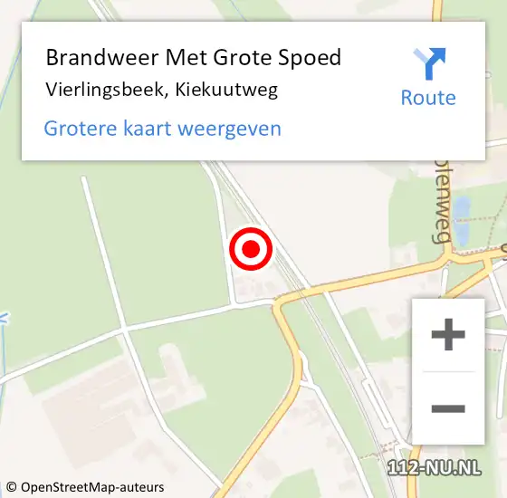 Locatie op kaart van de 112 melding: Brandweer Met Grote Spoed Naar Vierlingsbeek, Kiekuutweg op 15 september 2022 12:57