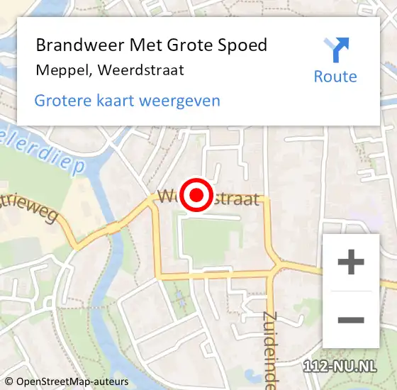 Locatie op kaart van de 112 melding: Brandweer Met Grote Spoed Naar Meppel, Weerdstraat op 15 september 2022 13:11