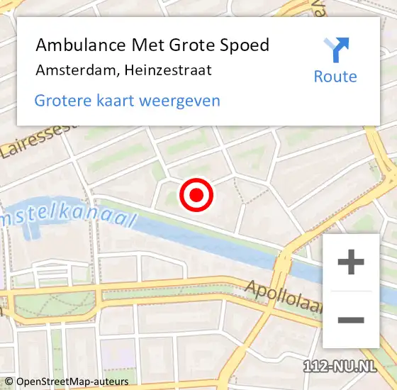 Locatie op kaart van de 112 melding: Ambulance Met Grote Spoed Naar Amsterdam, Heinzestraat op 15 september 2022 13:15