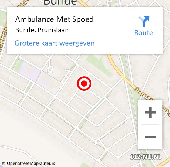 Locatie op kaart van de 112 melding: Ambulance Met Spoed Naar Bunde, Prunislaan op 29 juli 2014 12:33