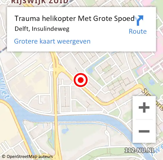 Locatie op kaart van de 112 melding: Trauma helikopter Met Grote Spoed Naar Delft, Insulindeweg op 15 september 2022 13:46