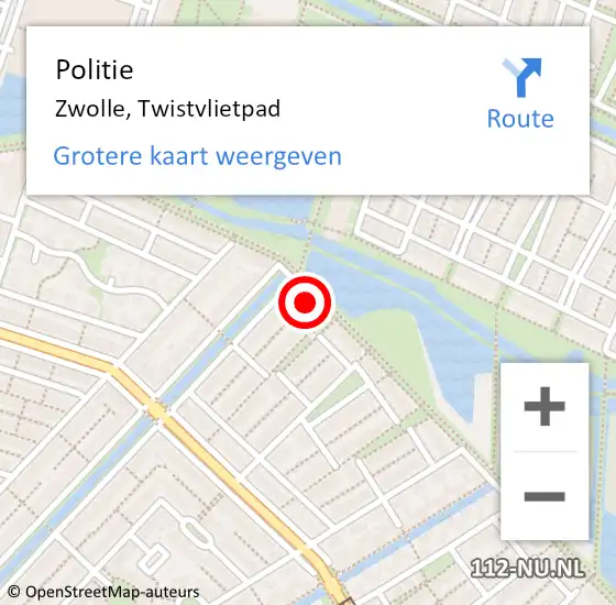 Locatie op kaart van de 112 melding: Politie Zwolle, Twistvlietpad op 15 september 2022 13:47