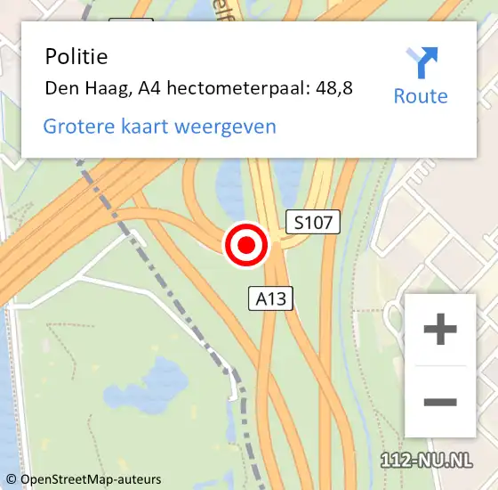 Locatie op kaart van de 112 melding: Politie Den Haag, A4 hectometerpaal: 48,8 op 15 september 2022 13:47