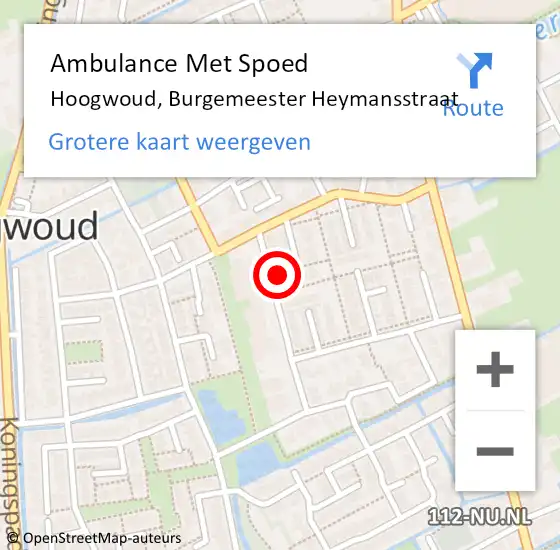 Locatie op kaart van de 112 melding: Ambulance Met Spoed Naar Hoogwoud, Burgemeester Heymansstraat op 15 september 2022 13:48