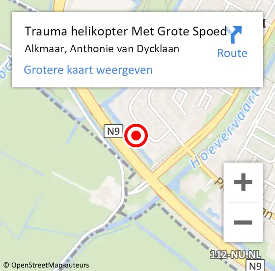 Locatie op kaart van de 112 melding: Trauma helikopter Met Grote Spoed Naar Alkmaar, Anthonie van Dycklaan op 15 september 2022 14:11